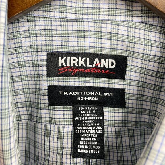 NEW Kirkland Signature Men's 16 Traditional Fit Button down Shirt Green Plaid - Picture 6 of 8